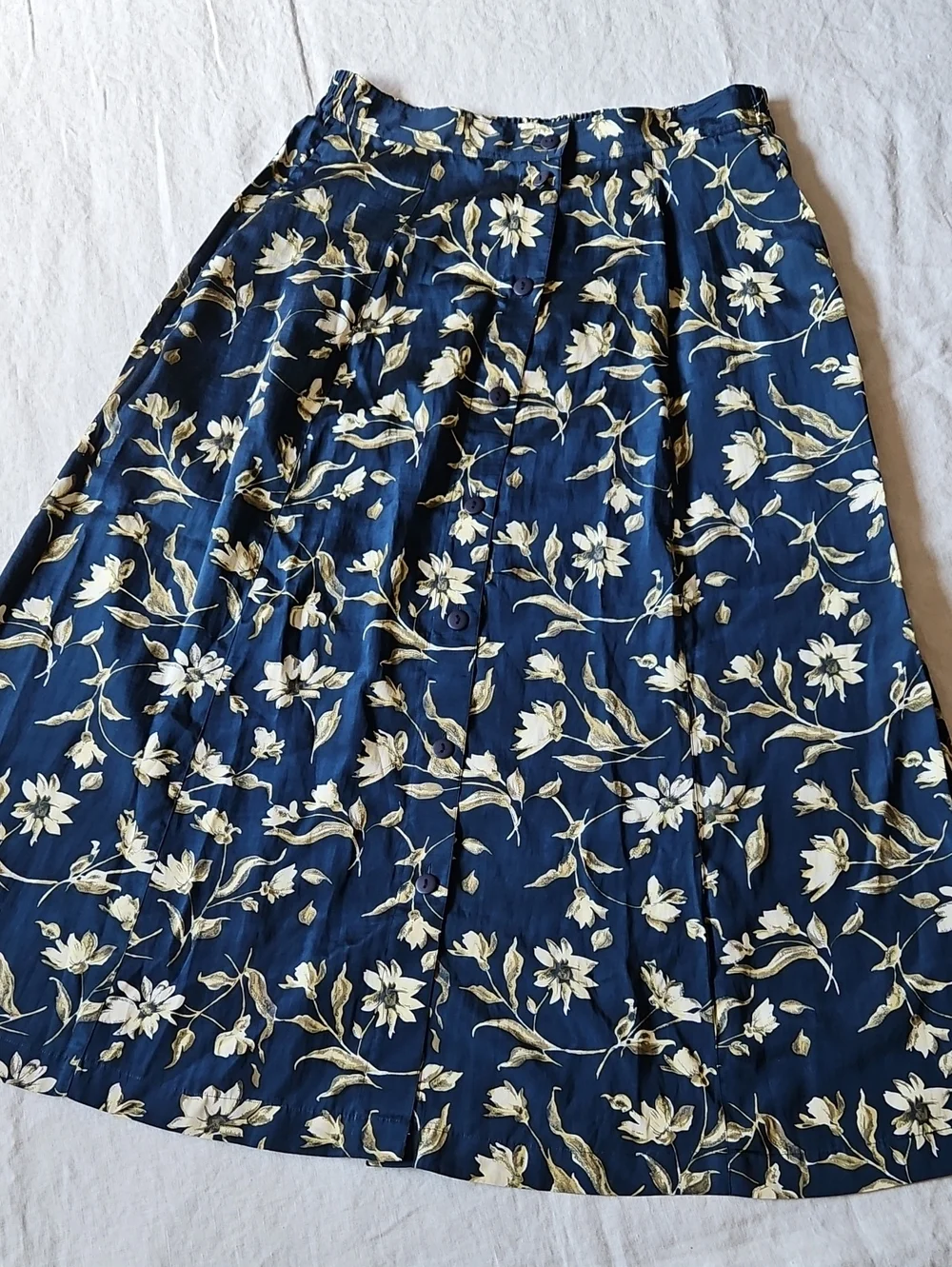 Ann&Frank Blue Floral Silk Front Buttons Midi-Skirt Size Small